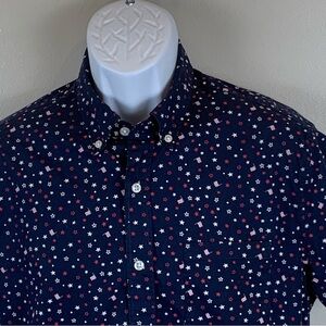 J Crew Button Down‎ Shirt Men Size Medium Blue  Stars & Flags Flex Washed Slim
